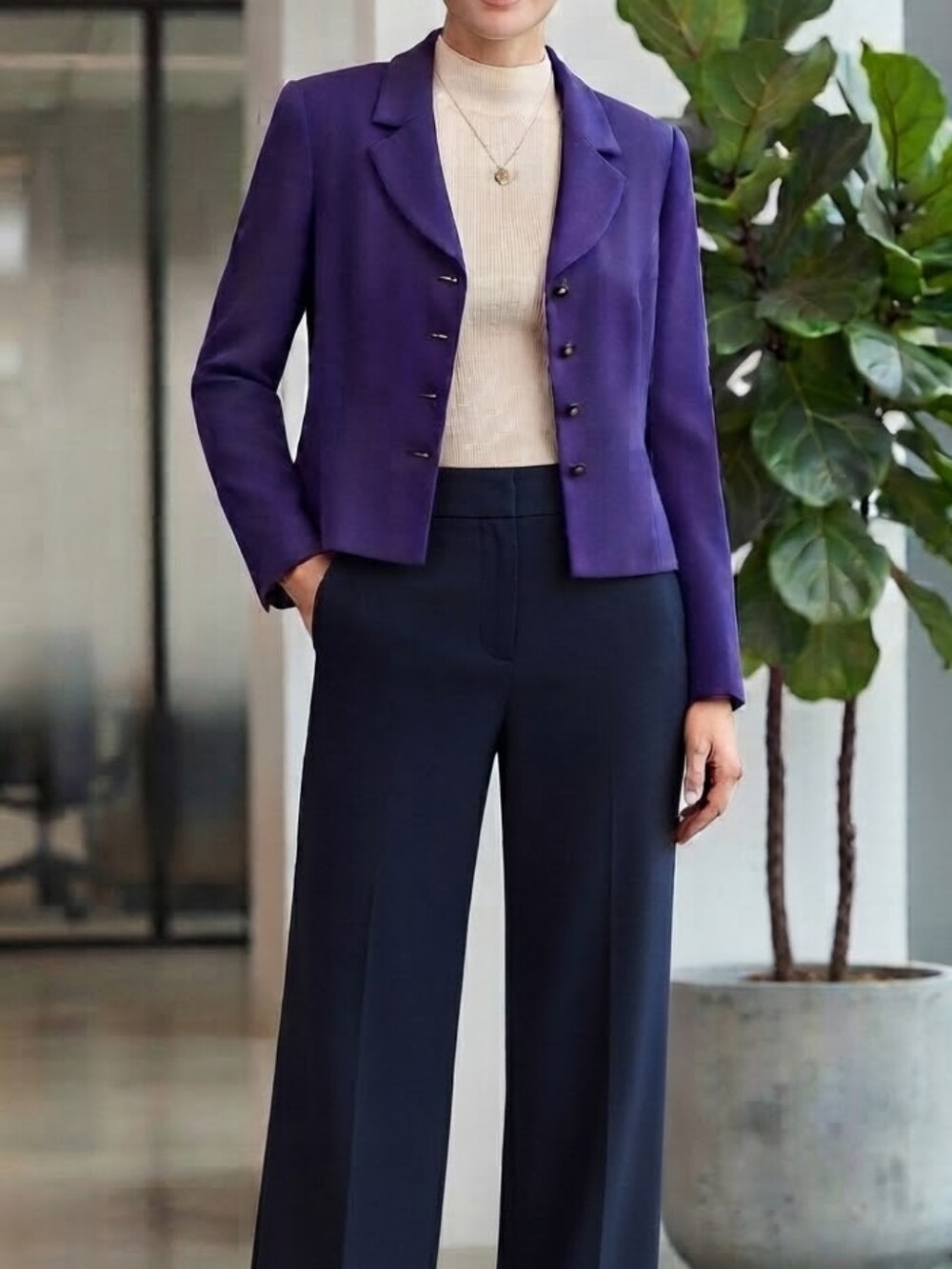 Le Suit Purple/ Blue Blazer with Satin Lining